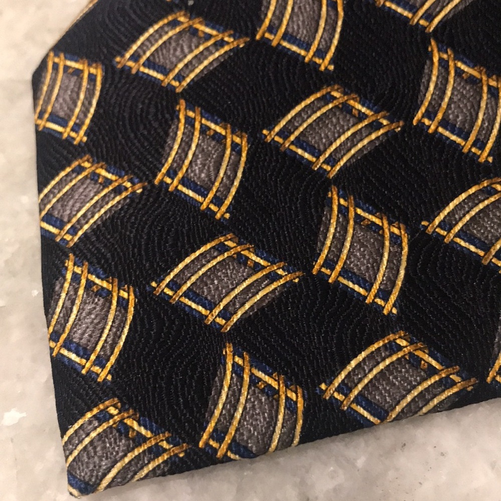 Mulberry Navy Blue Silk Tie Mens Necktie Made in USA Gold Accents Classic Formal - Picture 3 of 7
